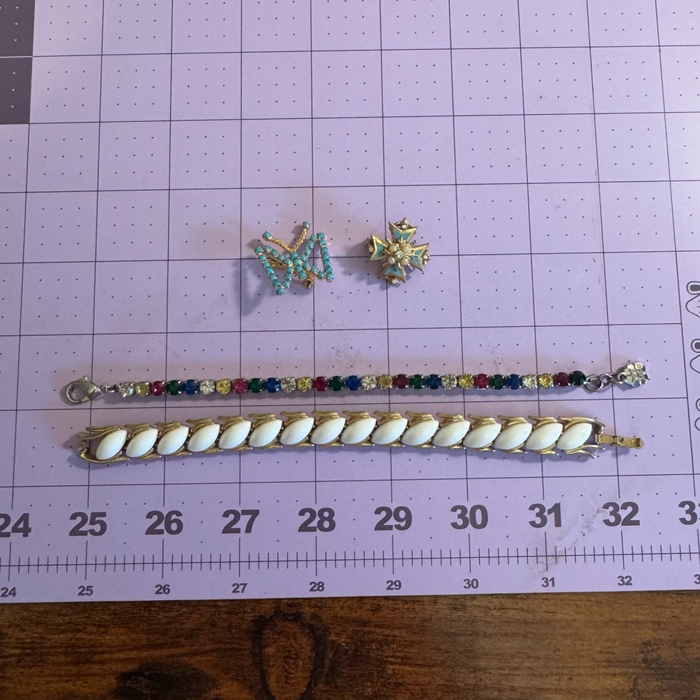 Crown Trifari & Monet Vintage Bracelets & Turquoise Accent Pins